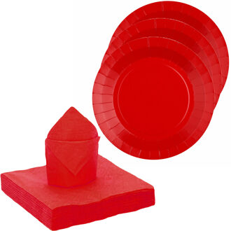 Santex servies set karton - 10x bordjes/25x servetten - rood - Feestbordjes