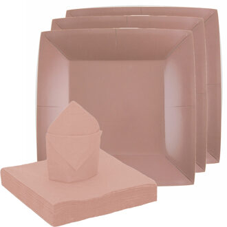 Santex servies set karton - 10x bordjes/25x servetten - rose goud - Feestbordjes Goudkleurig