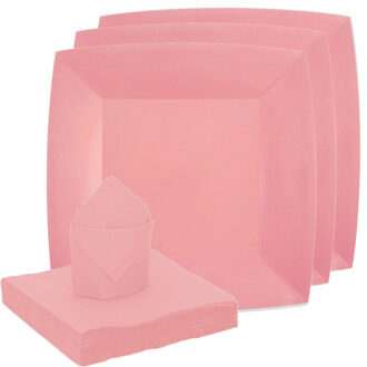 Santex servies set karton - 10x bordjes/25x servetten - roze - Feestbordjes