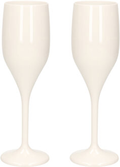 Santex Set van 2x stuks champagneglazen/prosecco flutes wit 150 ml onbreekbaar herbruikbaar kunststof - Champagne serveren - Champagneflutes - Champagneglazen