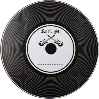 Santex Tafel placemats Muziek thema - onderleggers vinyl platen print - 18x stuks - Rond - zwart - Dia 34 c