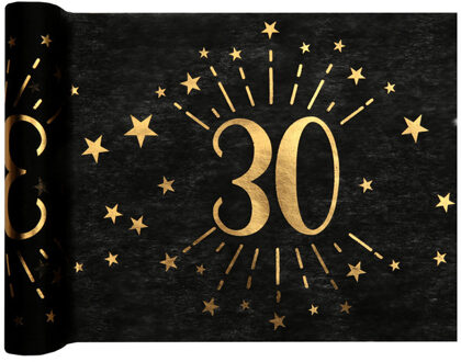 Santex Tafelloper 30 jaar verjaardag - 30 x 500 cm - op rol - zwart/goud - Feestartikelen