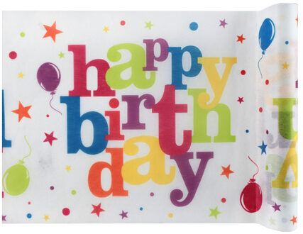 Santex Tafelloper - Happy Birthday - 30 x 500 cm - op rol - Multi kleuren Wit