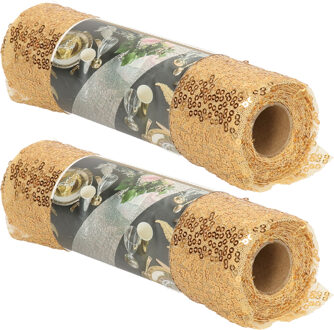 Santex Tafelloper op rol - 2x - goud pailletten - 19 x 300 cm - polyester
