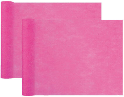 Santex Tafelloper op rol - 2x - polyester - fuchsia roze - 30 cm x 10 m - Feesttafelkleden