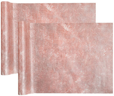 Santex Tafelloper op rol - 2x - polyester - metallic rose goud - 30 x 500 cm - Feesttafelkleden Roze