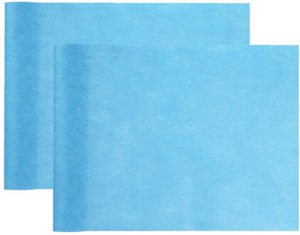 Santex Tafelloper op rol - 2x - polyester - turquoise blauw - 30 cm x 10 m - Feesttafelkleden