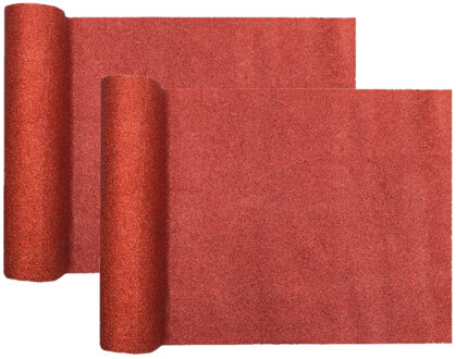 Santex Tafelloper op rol - 2x - rood glitter - 28 x 300 cm - polyester - Feesttafelkleden