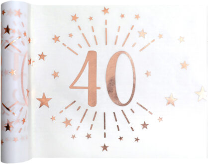 Santex Tafelloper op rol - 40 jaar verjaardag - wit/rose goud - 30 x 500 cm - polyester
