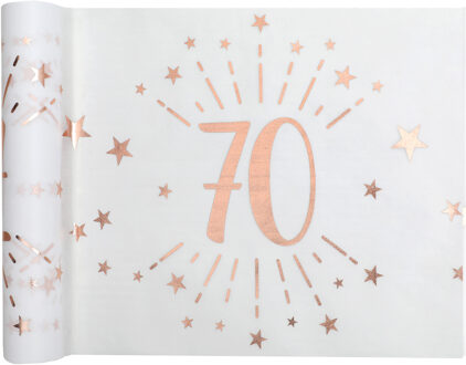 Santex Tafelloper op rol - 70 jaar verjaardag - wit/rose goud - 30 x 500 cm - polyester