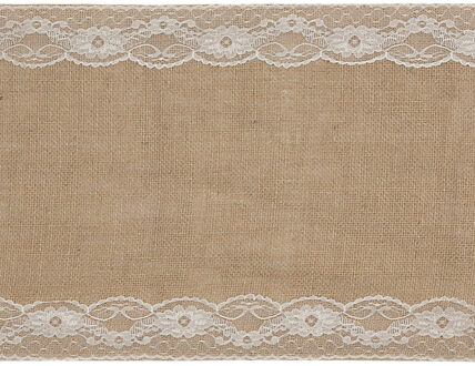 Santex Tafelloper op rol - jute/kant - 28 cm x 2 m - Feesttafelkleden Bruin