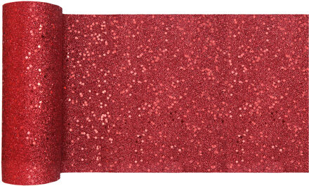 Santex Tafelloper op rol - rood glitter - 18 x 500 cm - polyester - Feesttafelkleden