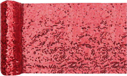 Santex Tafelloper op rol - rood pailletten - 30 x 300 cm - polyester