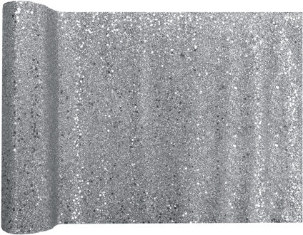 Santex Tafelloper op rol - zilver glitter - 28 x 300 cm - polyester