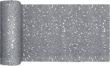 Santex Tafelloper op rol - zilver glitter - smal 18 x 500 cm - polyester