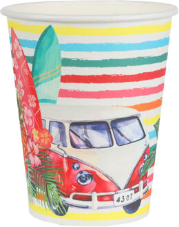 Santex tropical thema feest wegwerp bekertjes - 10x - 270 ml - karton - Hawaii themafeest - Feestbekertjes Rood