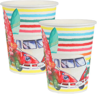 Santex tropical thema feest wegwerp bekertjes - 20x - 270 ml - karton - Hawaii themafeest - Feestbekertjes Rood