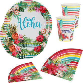 Santex Tropical thema feest wegwerp servies set - 10x bordjes en bekers / 20x servetten - Hawaii - Feestpakketten