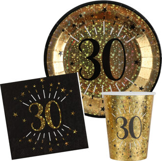 Santex Verjaardag feest bekertjes/bordjes en servetten leeftijd - 30x - 30 jaar - goud - Feestpakketten