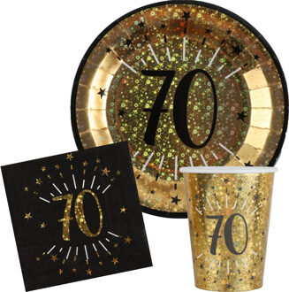 Santex Verjaardag feest bekertjes/bordjes en servetten leeftijd - 30x - 70 jaar - goud - Feestpakketten