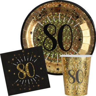Santex Verjaardag feest bekertjes/bordjes en servetten leeftijd - 60x - 80 jaar - goud