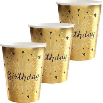 Santex Verjaardag feest bekertjes happy birthday - 50x - goud - karton - 270 ml