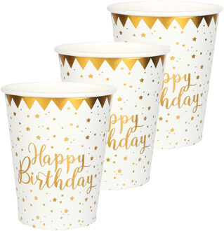 Santex Verjaardag feest bekertjes happy birthday - 50x - wit - karton - 270 ml