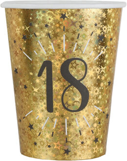 Santex Verjaardag feest bekertjes leeftijd - 10x - 18 jaar - goud - karton - 270 ml