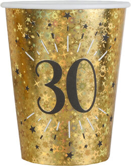 Santex Verjaardag feest bekertjes leeftijd - 10x - 30 jaar - goud - karton - 270 ml