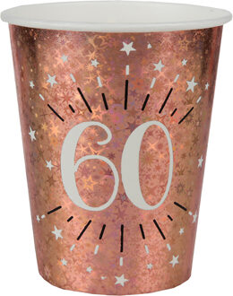 Santex Verjaardag feest bekertjes leeftijd - 10x - 60 jaar - rose goud - karton - 270 ml