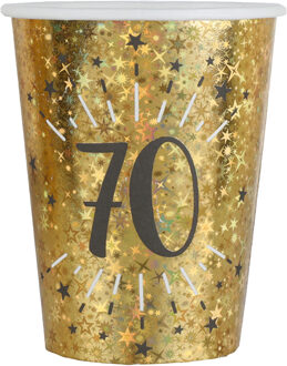 Santex Verjaardag feest bekertjes leeftijd - 10x - 70 jaar - goud - karton - 270 ml