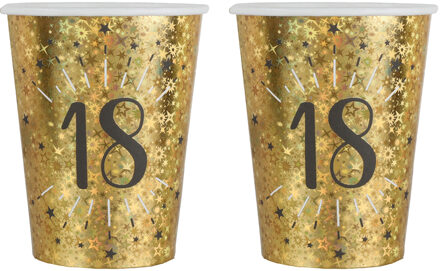 Santex Verjaardag feest bekertjes leeftijd - 20x - 18 jaar - goud - karton - 270 ml