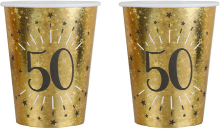 Santex Verjaardag feest bekertjes leeftijd - 20x - 50 jaar - goud - karton - 270 ml