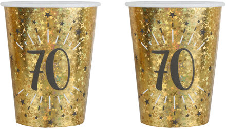 Santex Verjaardag feest bekertjes leeftijd - 20x - 70 jaar - goud - karton - 270 ml