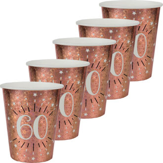 Santex Verjaardag feest bekertjes leeftijd - 50x - 60 jaar - rose goud - karton - 270 ml