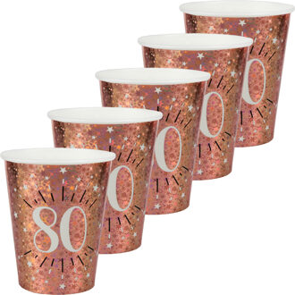 Santex Verjaardag feest bekertjes leeftijd - 50x - 80 jaar - rose goud - karton - 270 ml