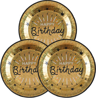 Santex Verjaardag feest bordjes happy birthday - 50x - goud - karton - 22 cm - rond