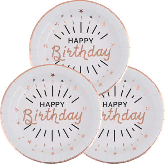 Santex Verjaardag feest bordjes happy birthday - 50x - rose goud - karton - 22 cm - rond