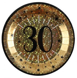 Santex Verjaardag feest bordjes leeftijd - 10x - 30 jaar - goud - karton - 22 cm - rond Goudkleurig