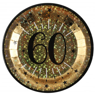 Santex Verjaardag feest bordjes leeftijd - 10x - 60 jaar - goud - karton - 22 cm - rond Goudkleurig