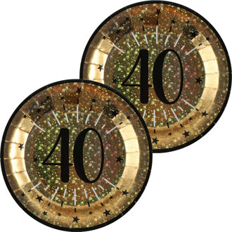 Santex Verjaardag feest bordjes leeftijd - 20x - 40 jaar - goud - karton - 22 cm - rond