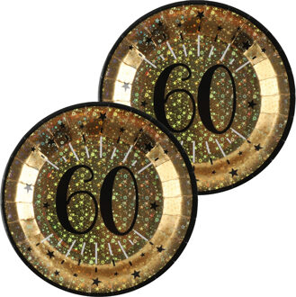 Santex Verjaardag feest bordjes leeftijd - 20x - 60 jaar - goud - karton - 22 cm - rond
