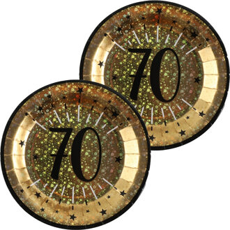 Santex Verjaardag feest bordjes leeftijd - 20x - 70 jaar - goud - karton - 22 cm - rond
