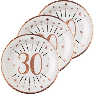 Santex Verjaardag feest bordjes leeftijd - 50x - 30 jaar - rose goud - karton - 22 cm - rond
