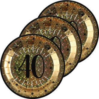 Santex Verjaardag feest bordjes leeftijd - 50x - 40 jaar - goud - karton - 22 cm - rond