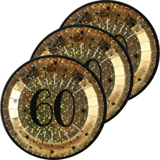 Santex Verjaardag feest bordjes leeftijd - 50x - 60 jaar - goud - karton - 22 cm - rond