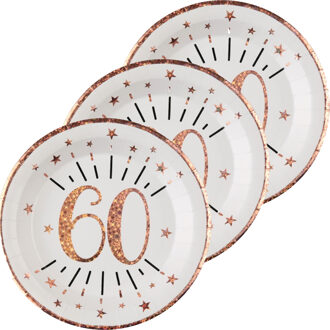 Santex Verjaardag feest bordjes leeftijd - 50x - 60 jaar - rose goud - karton - 22 cm - rond