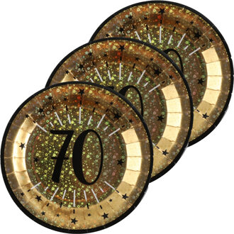 Santex Verjaardag feest bordjes leeftijd - 50x - 70 jaar - goud - karton - 22 cm - rond