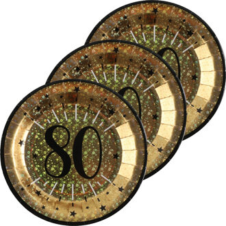 Santex Verjaardag feest bordjes leeftijd - 50x - 80 jaar - goud - karton - 22 cm - rond