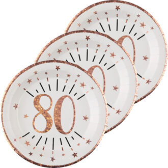 Santex Verjaardag feest bordjes leeftijd - 50x - 80 jaar - rose goud - karton - 22 cm - rond